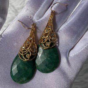 Alexis Bittar Swarovski Crystal Chrysoprase Dangle Gold Cage Earrings